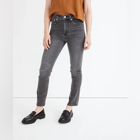 NWOT Madewell Perfect Vintage Jean - Bartlett Wash: Ripped Edition 30 Gray Black - Picture 4 of 9